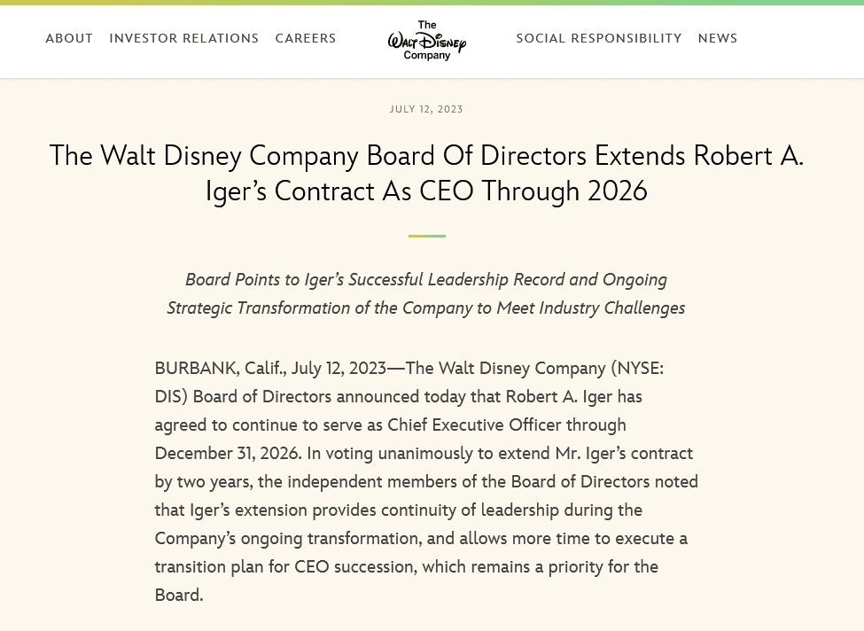 未能找到继位者 迪士尼前CEO回归后任期延长