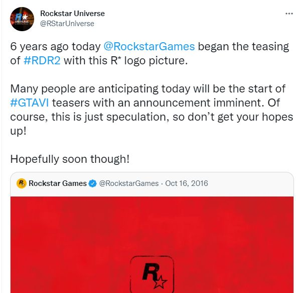《荒野大镖客2》发布六周年 玩家期待《GTA6》公布