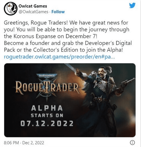 RPG新作《战锤40K：行商浪人》12月7日开启alpha测试
